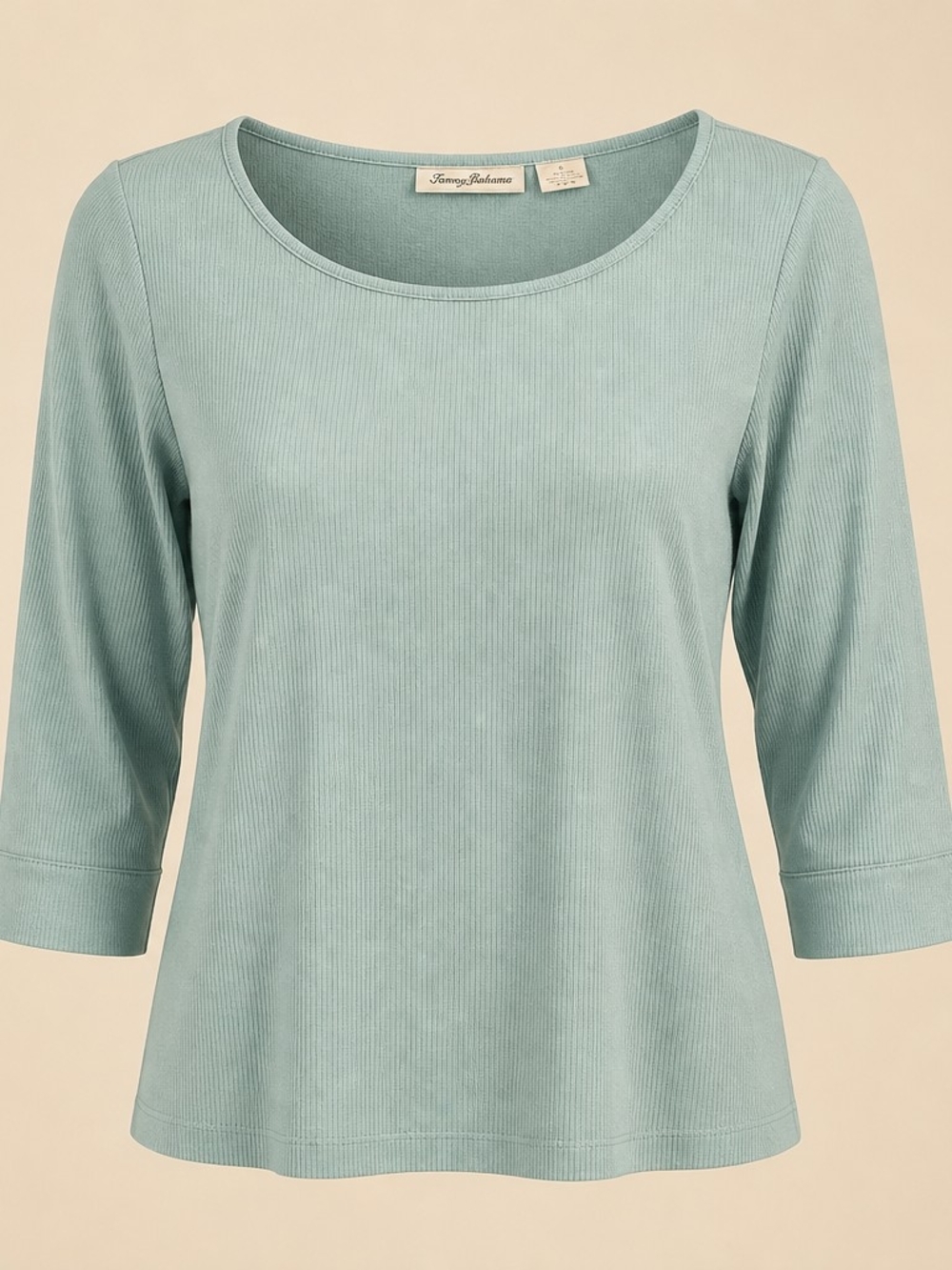 Tommy Bahama Mint Green Ribbed Scoop-Neck 3/4 Sleeve Top
